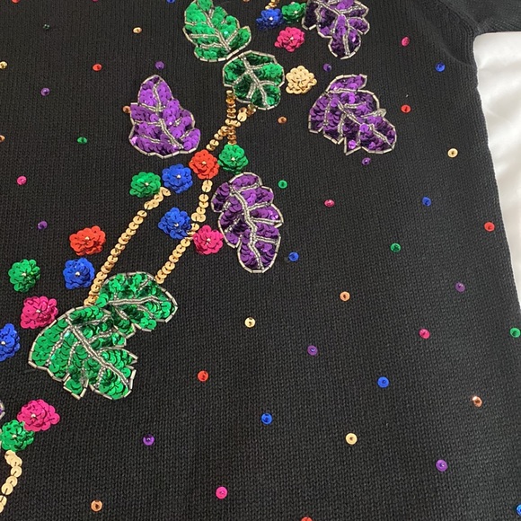 Vintage SHENANIGANS Small Black Holiday Pullover Sweater Purple Green Red Blue - Picture 7 of 16